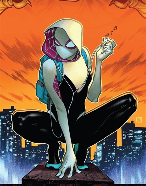 Gwen stacy - Ghost-Spider. Gwen was bitten by a radioactive spider and gained spider-like powers. Influenced by her father's moral code, Gwen uses her powers to help those in need like her friend, Peter Parker. Watch. First Look: Marvel Rising’s Ghost-Spider | Earth's Mightiest Show Bonus. 